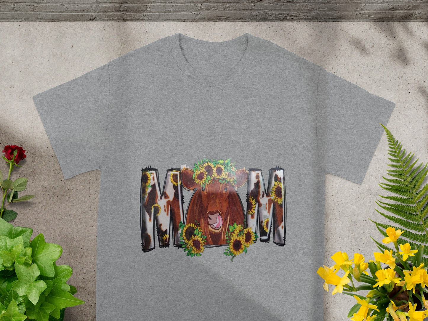 Cute Farm Animal Sunflower MOM Graphic T-Shirt