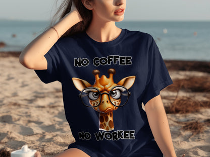 No Coffee No Workee Giraffe With Glasses T-shirt