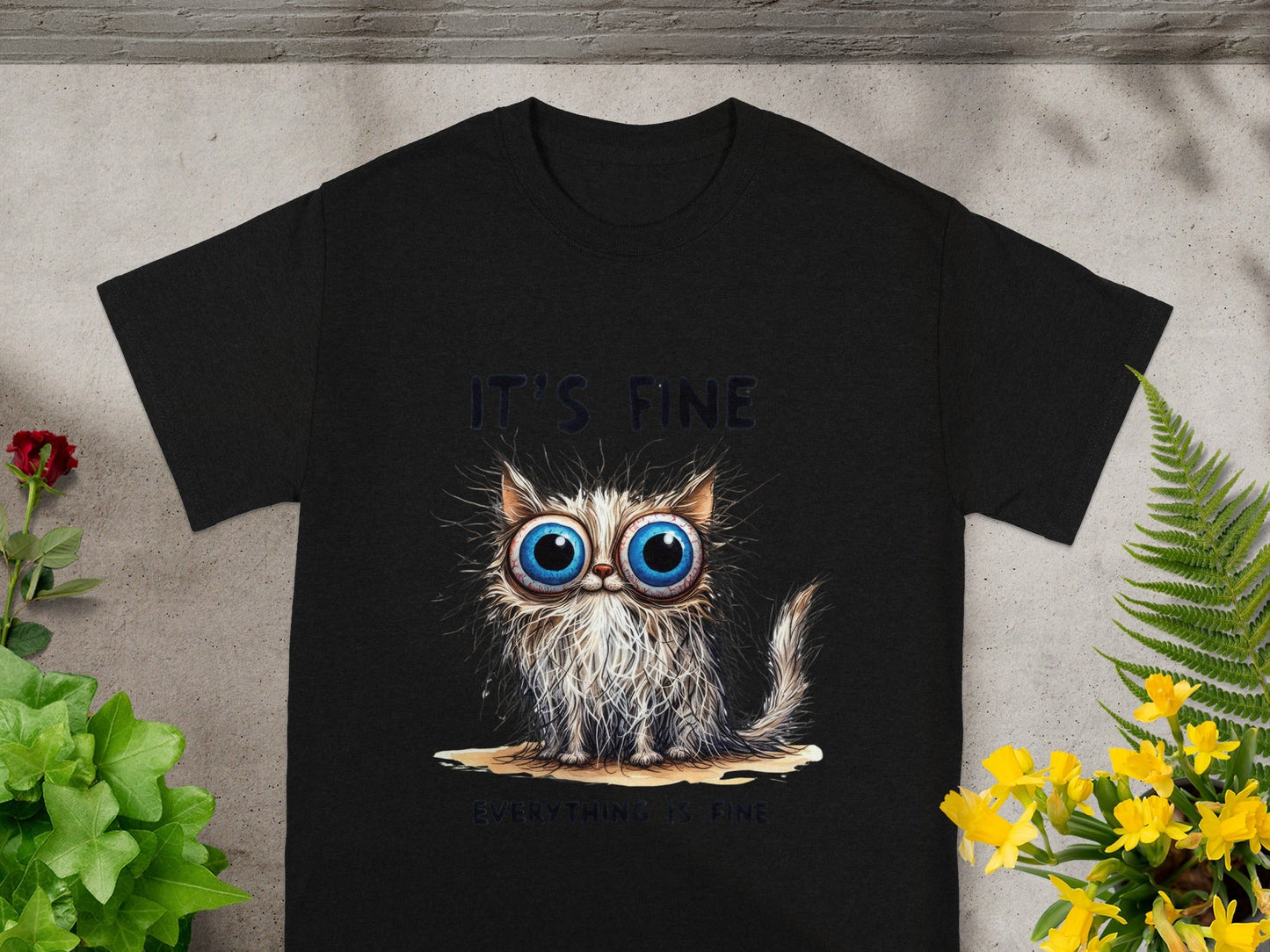 IT'S FINE Cat with Big Eyes Graphic T-Shirt