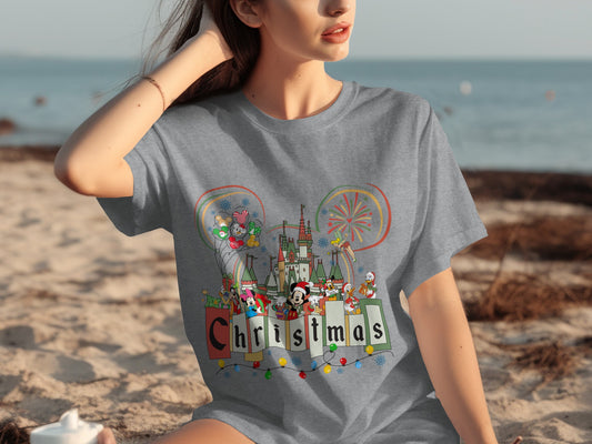 Festive Christmas Castle Graphic Tee for Holiday Fun
