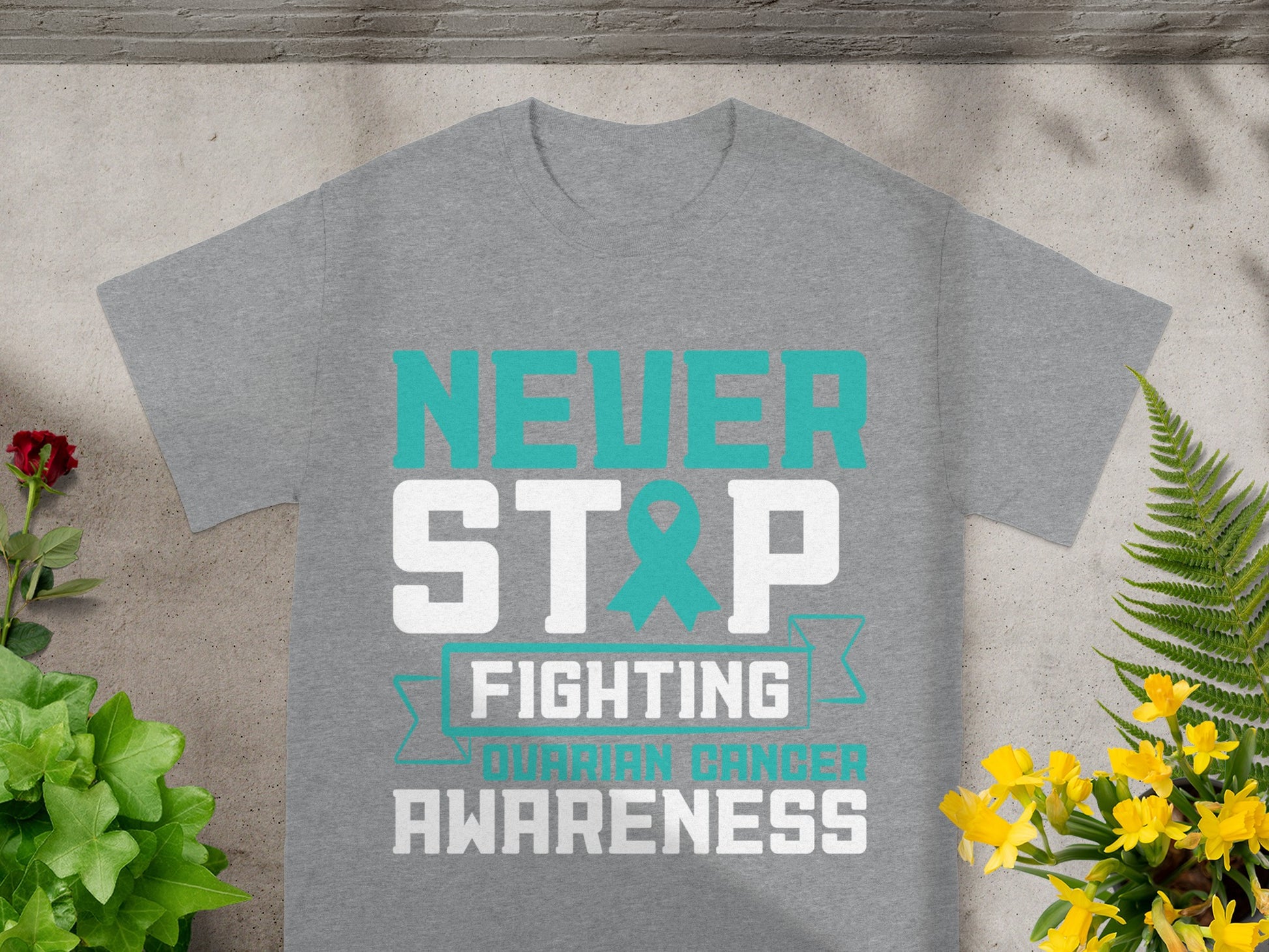 Never Stop Fighting Ovarian Cancer Awareness Shirt