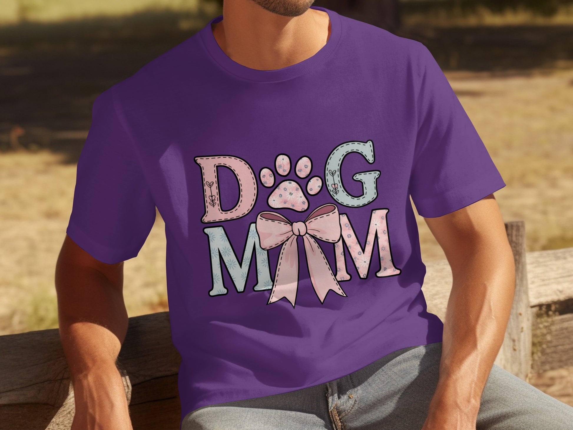 Dog Mom Paw Bow Graphic Design Casual Shirt