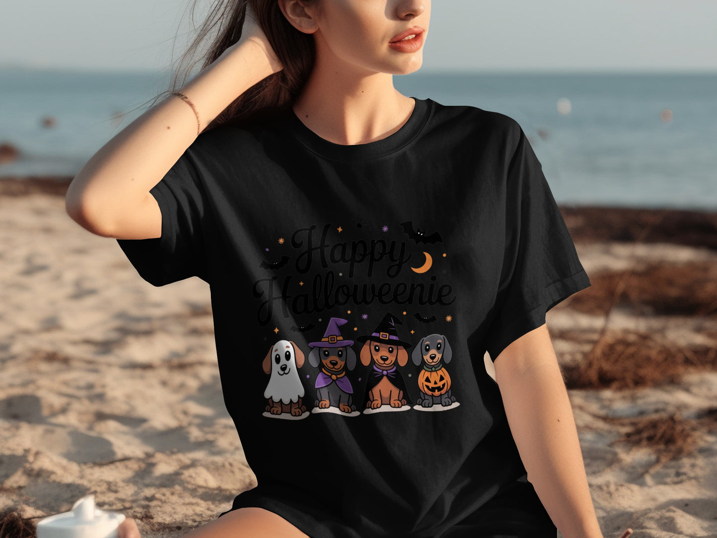 Happy Halloweenie Design Dog Halloween Shirt