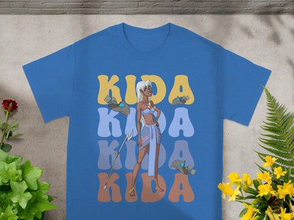 Blue t-shirt with "Kida" text and illustration of the character Kida.