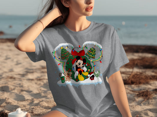 Festive Mickey Mouse Christmas Scene Shirt