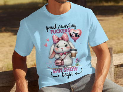 Good Morning Funny Rabbit with Coffee and Bag T-Shirt