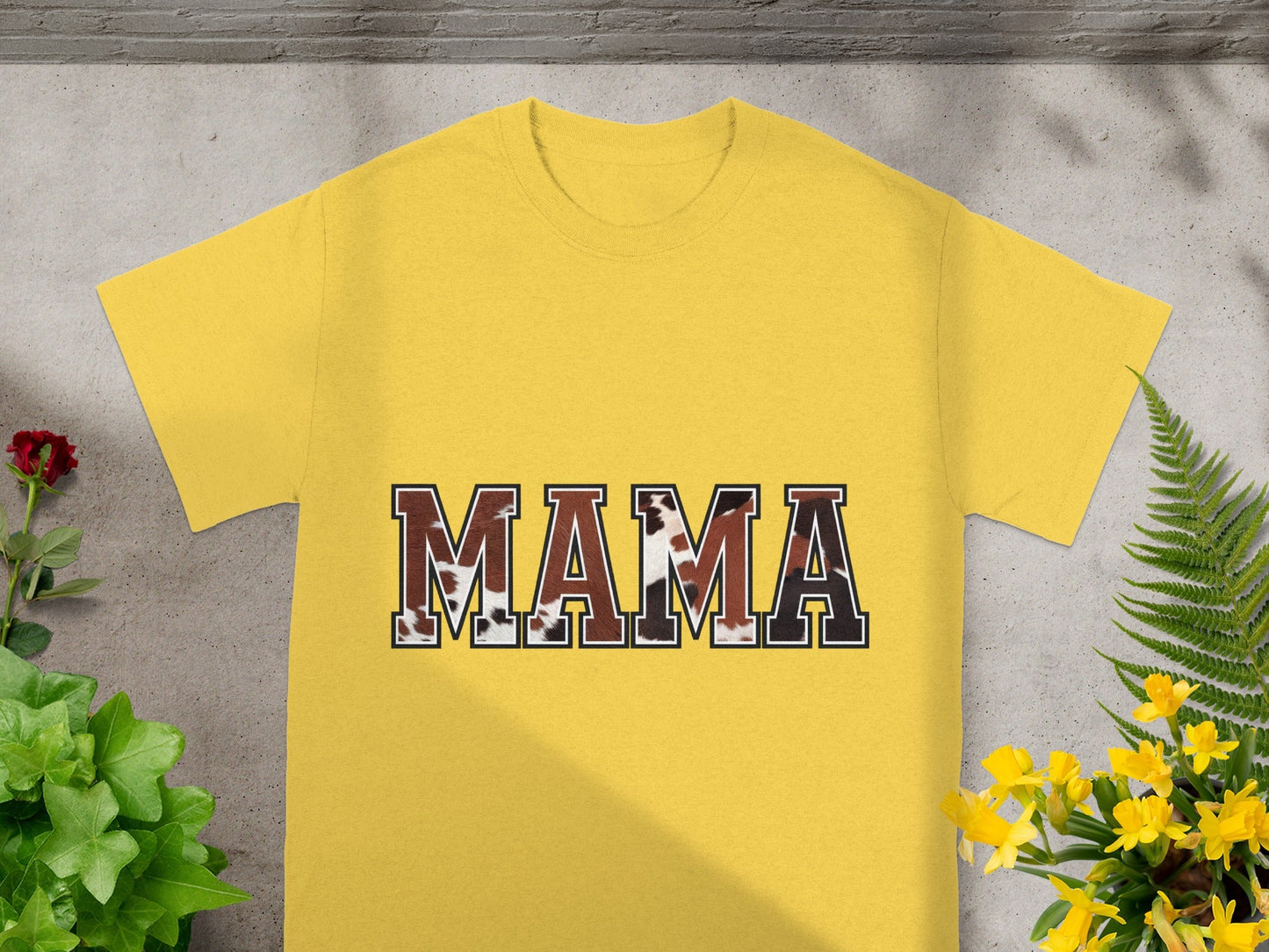 Yellow T-Shirt Featuring MAMA Graphic Design