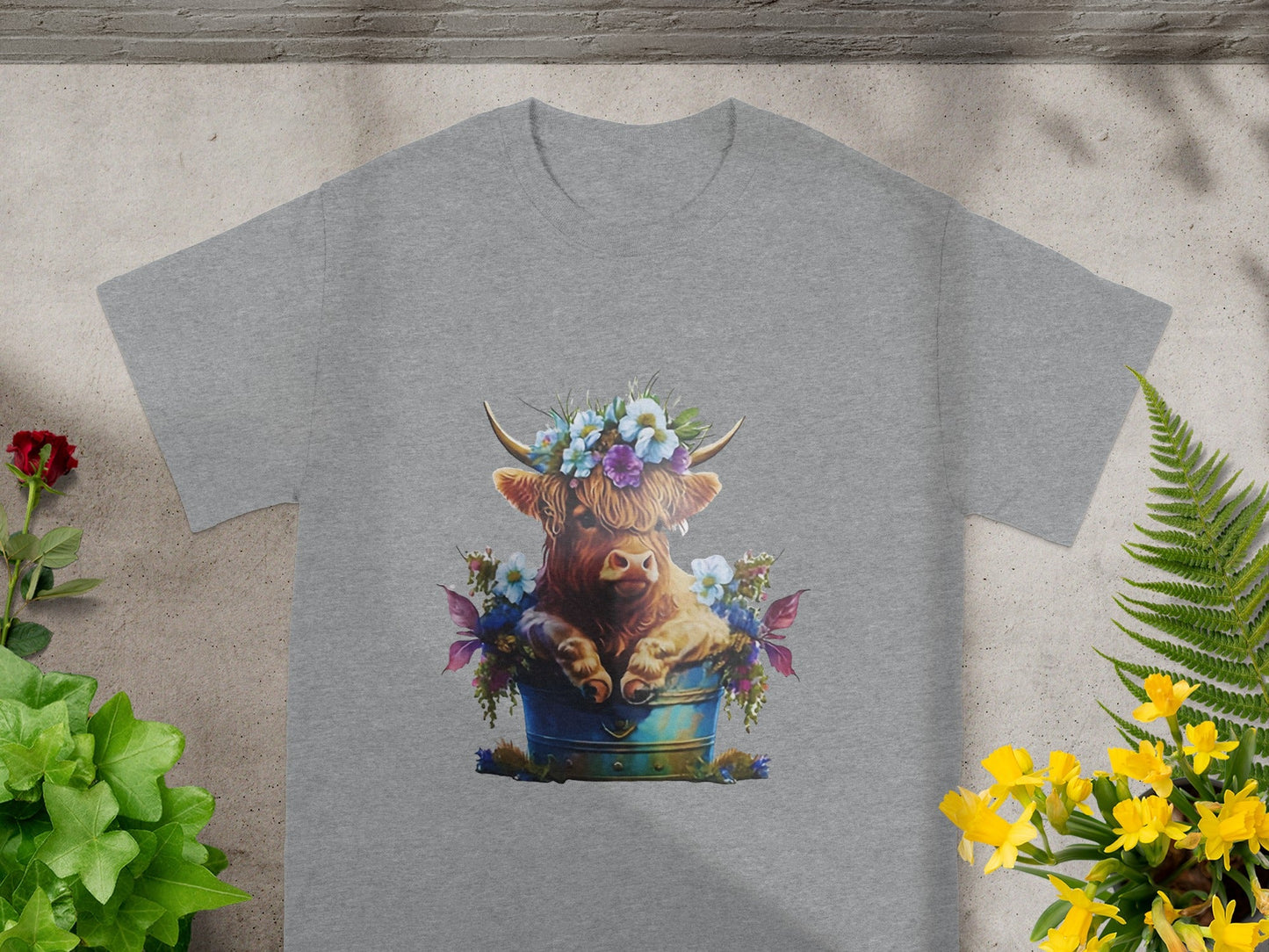 Highland Cow With Flower Crown Graphic T-Shirt