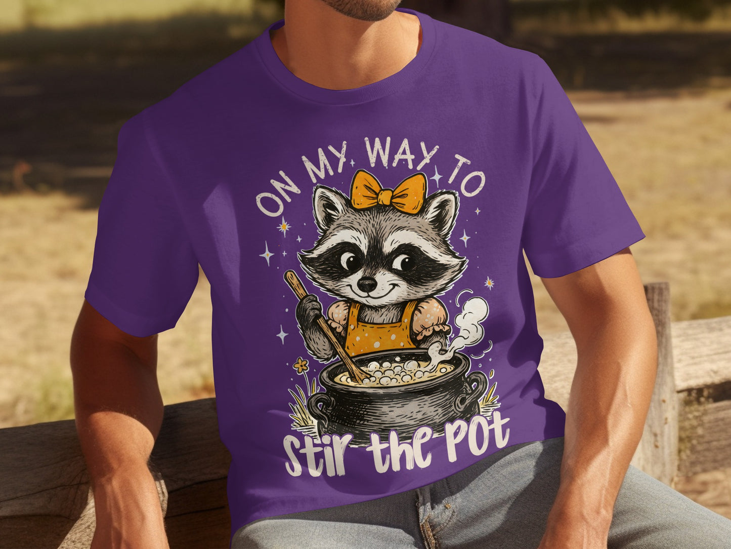 On My Way to Stir The Pot Raccoon Graphic Shirt
