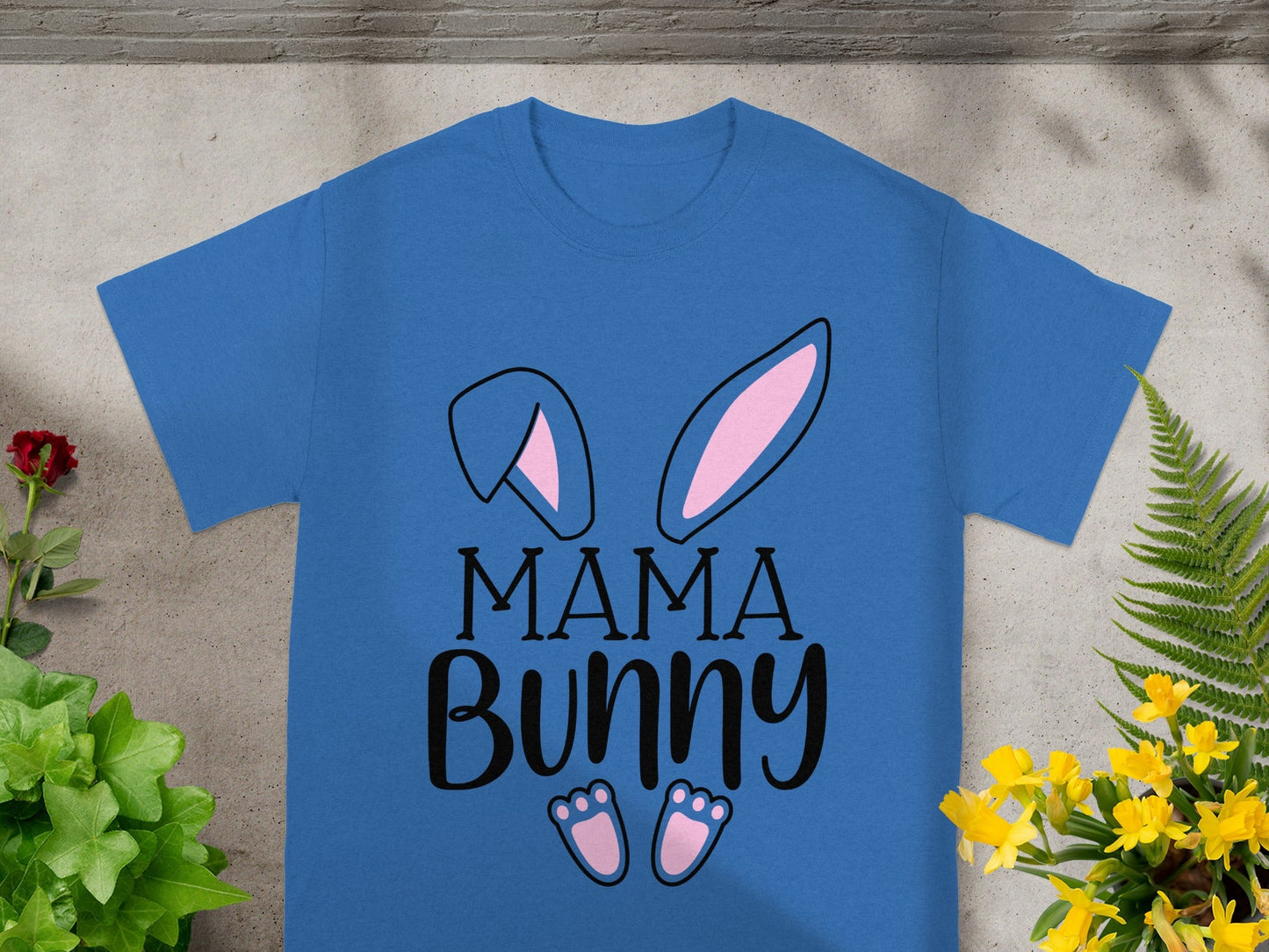 Fun Blue Mama Bunny Graphic Tee Shirt for Moms