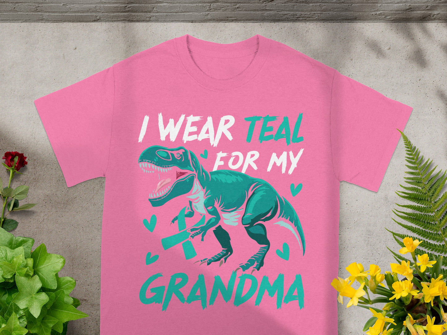 I Wear Teal for My Grandma Dinosaur Graphic Tee