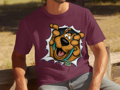 Cartoon Great Dane Peeking Through Half Sleeve T-shirt