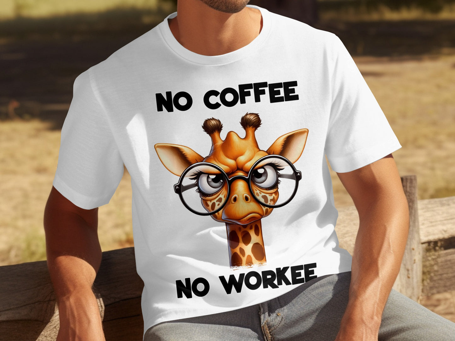 No Coffee No Workee Funny Giraffe Graphic T-Shirt