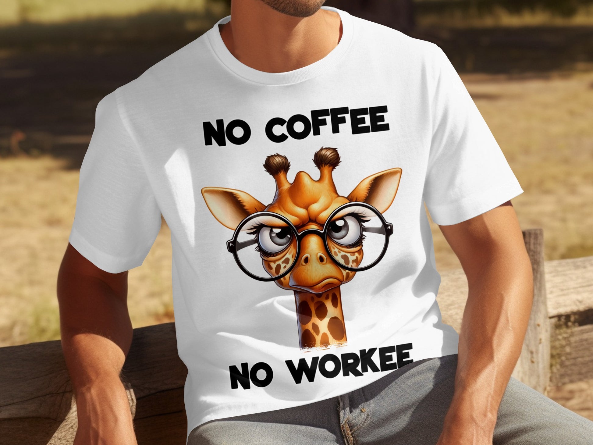 No Coffee No Workee Funny Giraffe Graphic T-Shirt