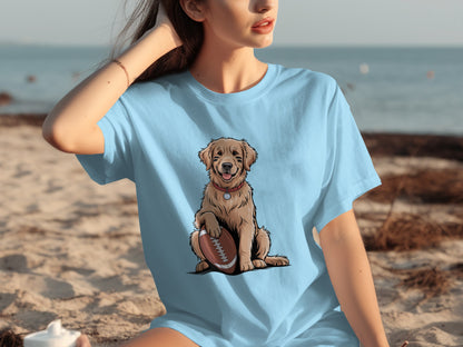 Cute Golden Retriever with Football T-Shirt