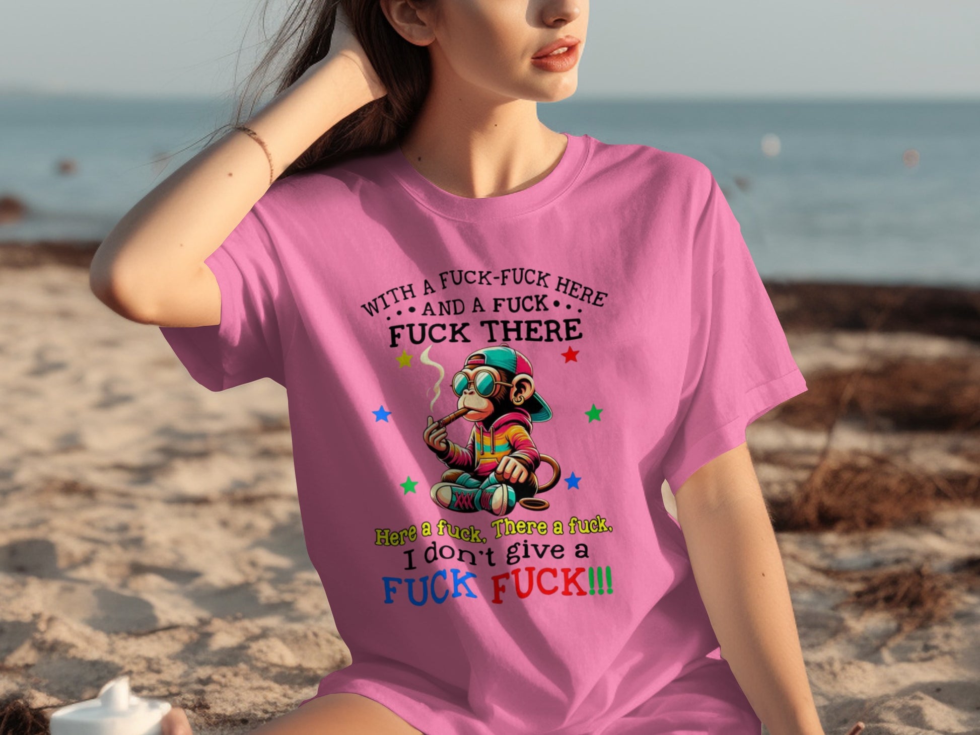 Funny Monkey Smoking Tshirt with Colorful Stars Design