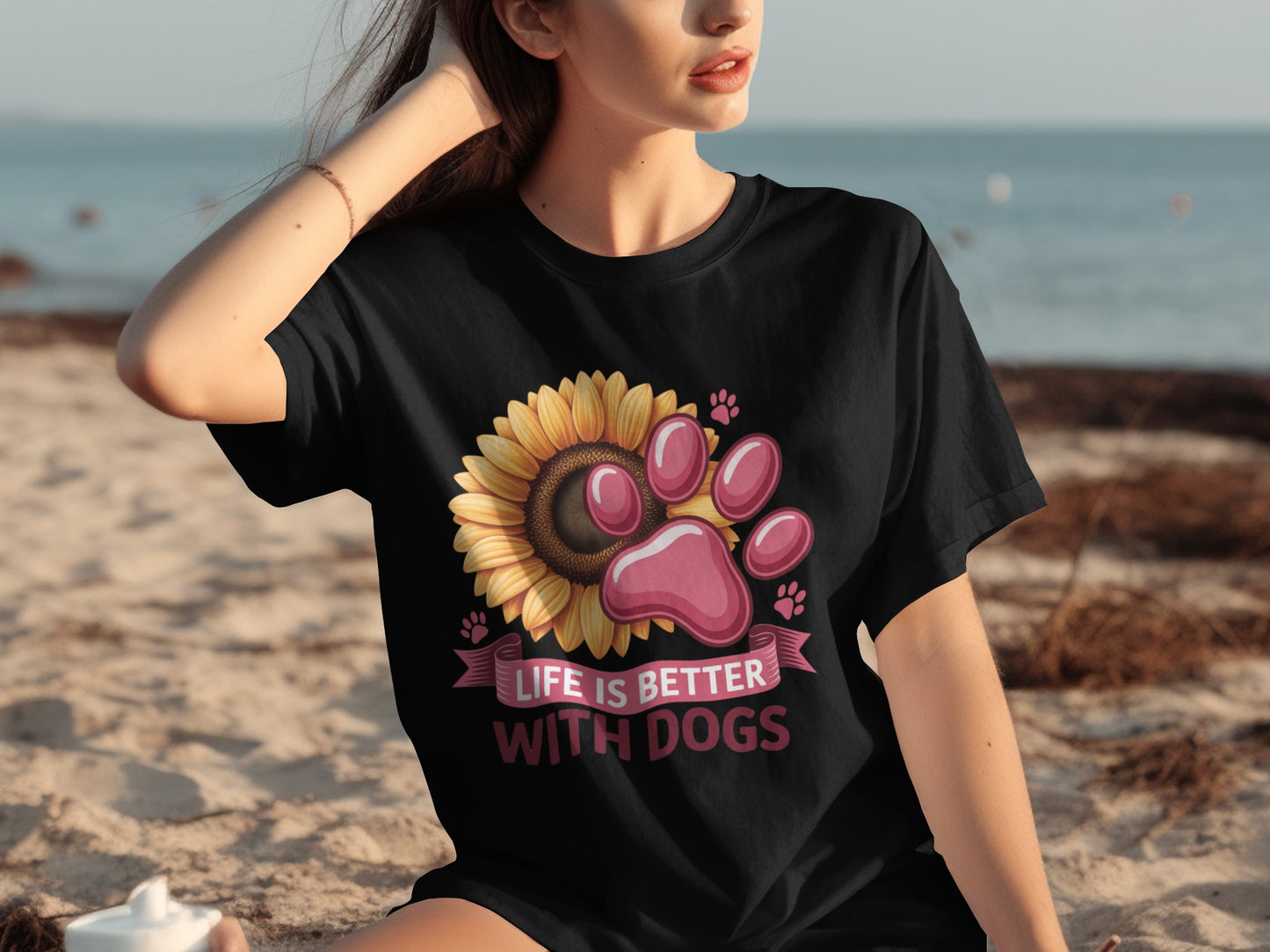 Life is Better with Dogs Sunflower Paw T-shirt