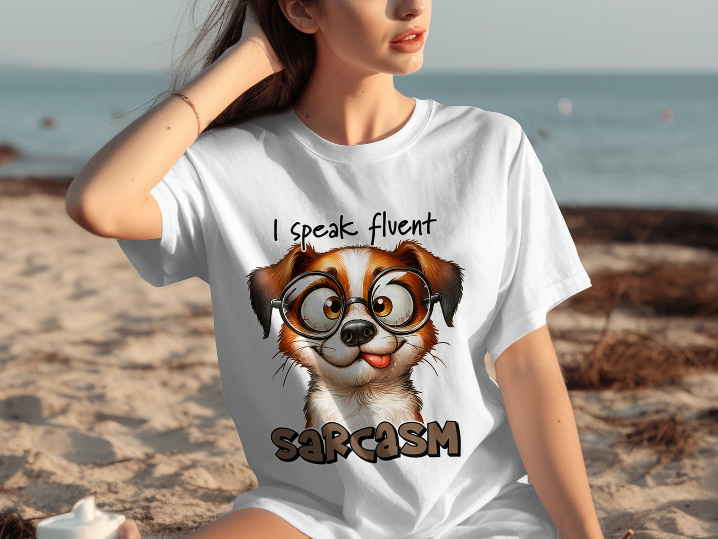 I Speak Fluent Sarcasm Dog With Glasses Graphic T-Shirt