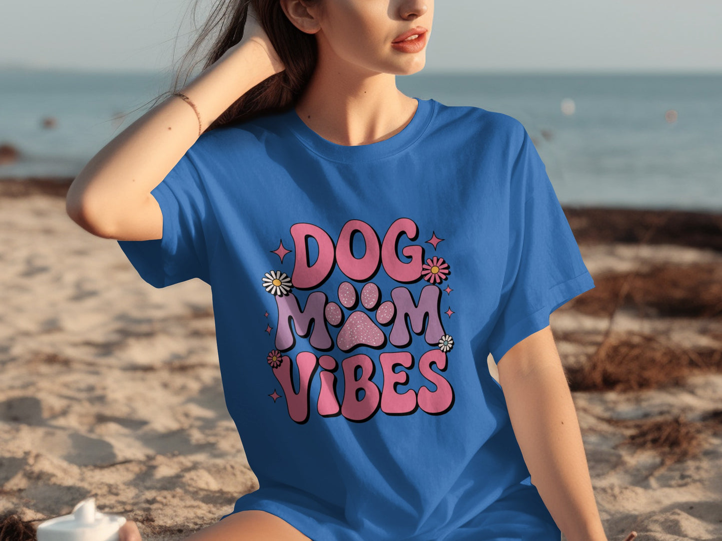 Dog Mom Vibes Graphic Design Casual Wear Tops