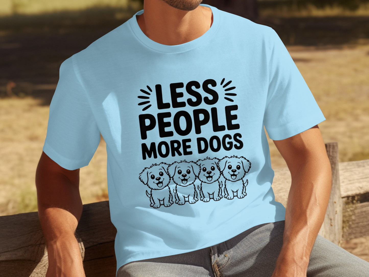 Less People More Dogs Graphic Tee with Cute Puppies