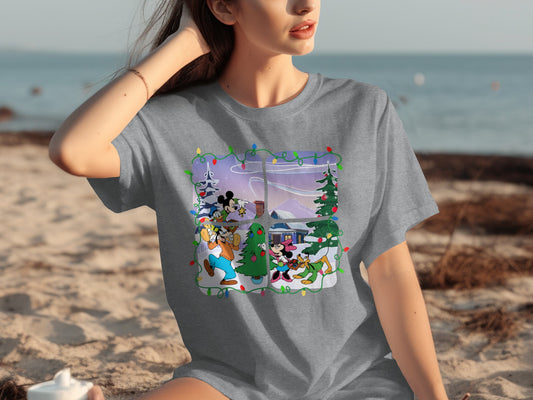 Festive Cartoon Characters Holiday Scene T-shirt