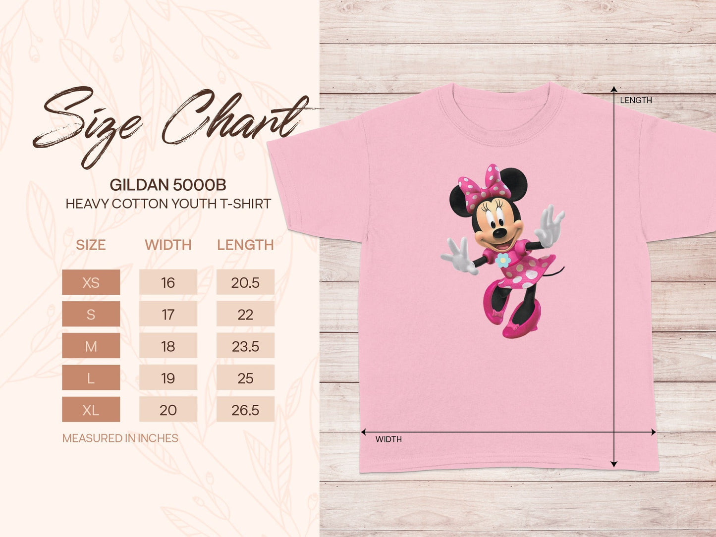 GILDAN 5000B Youth T-Shirt Minnie Mouse Size Chart Pink product type