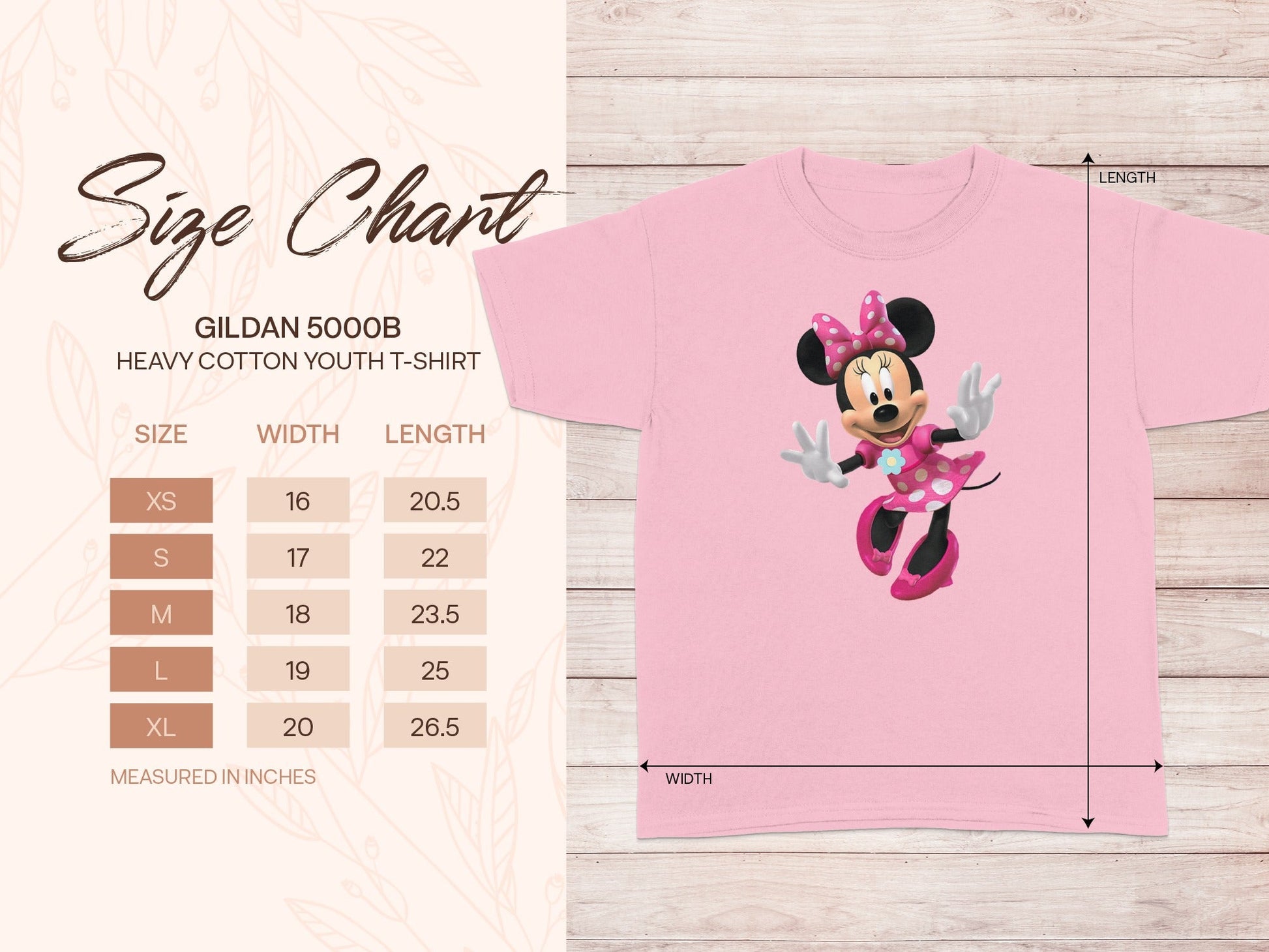 GILDAN 5000B Youth T-Shirt Minnie Mouse Size Chart Pink product type