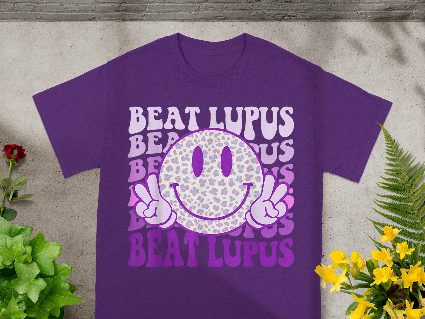 Beat Lupus Smile Face Graphic Purple T-Shirt