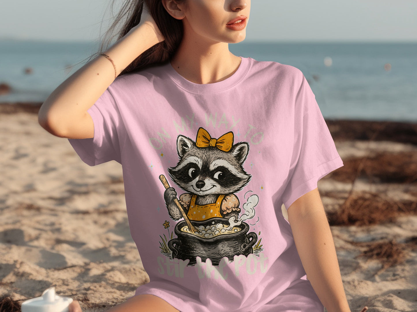 Cute Raccoon Stirring the Pot Graphic T-Shirt