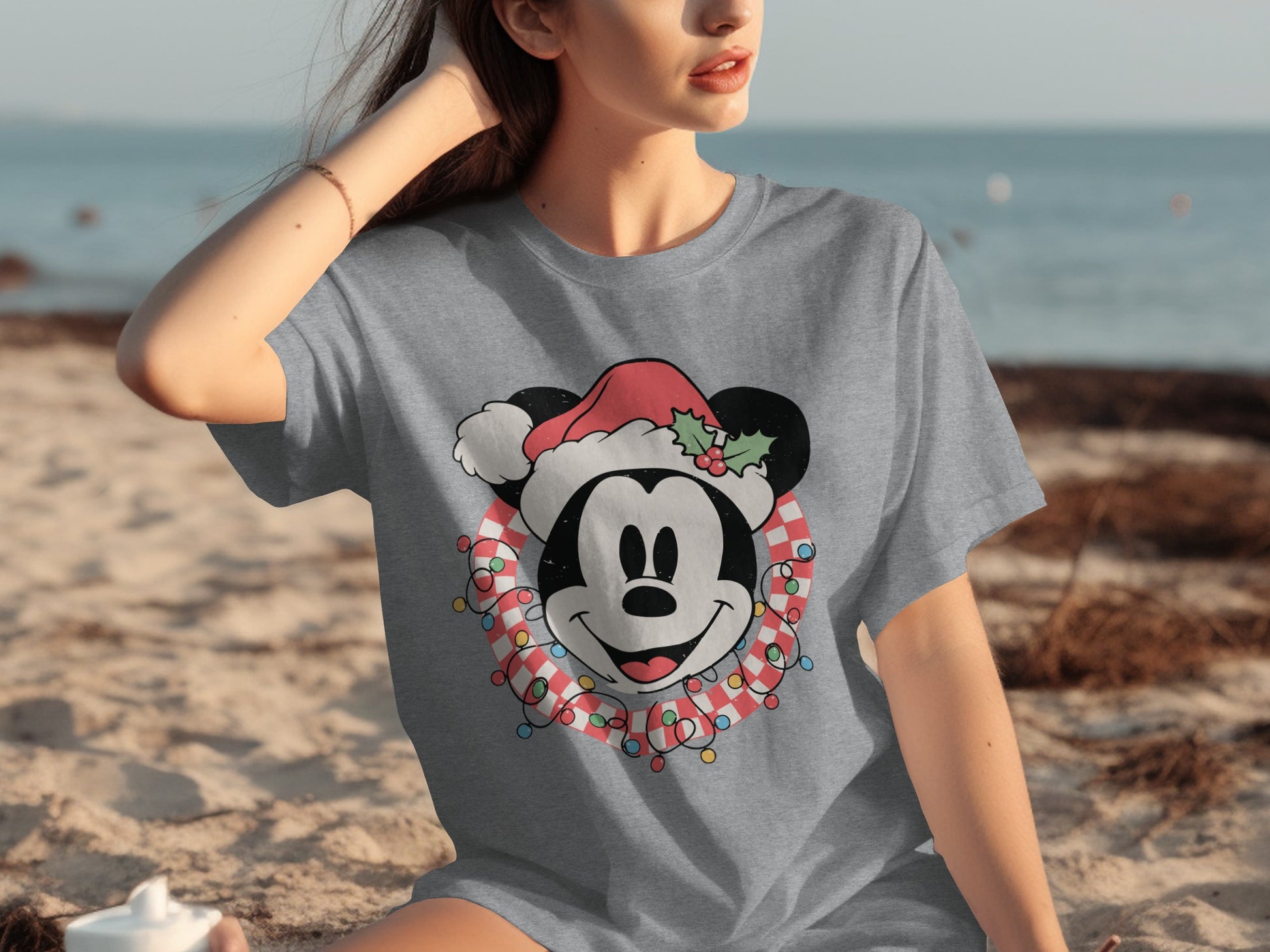 Festive Mickey Mouse Christmas Santa Hat Graphic T-Shirt