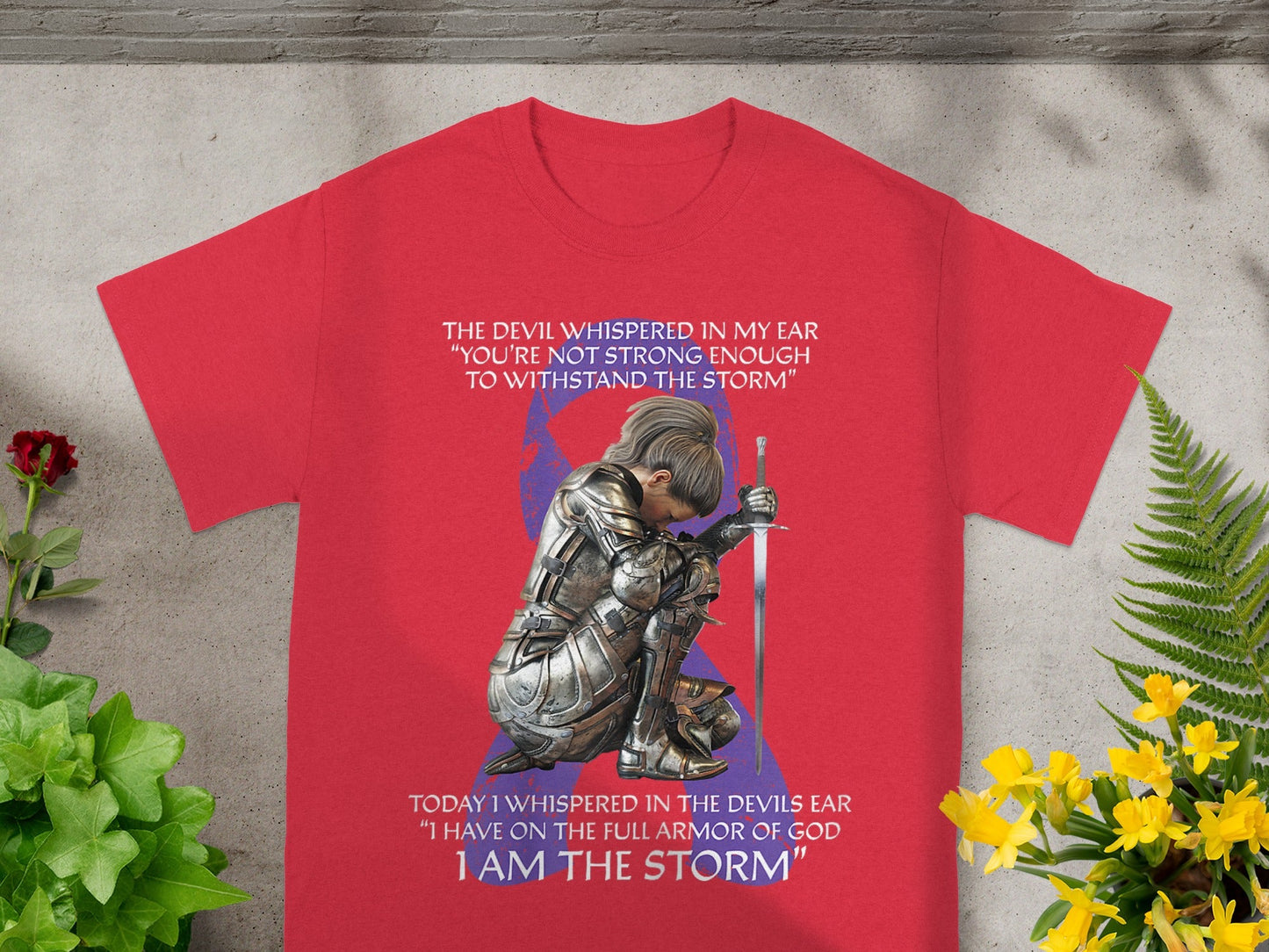 Inspirational Knight Design Red T-Shirt for Motivational Boost
