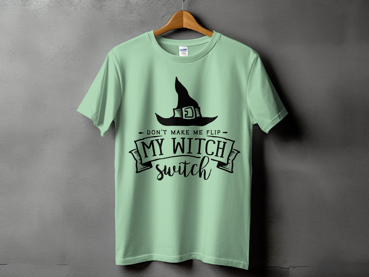 Light green t-shirt with a witch hat and "My Witch Switch" text.