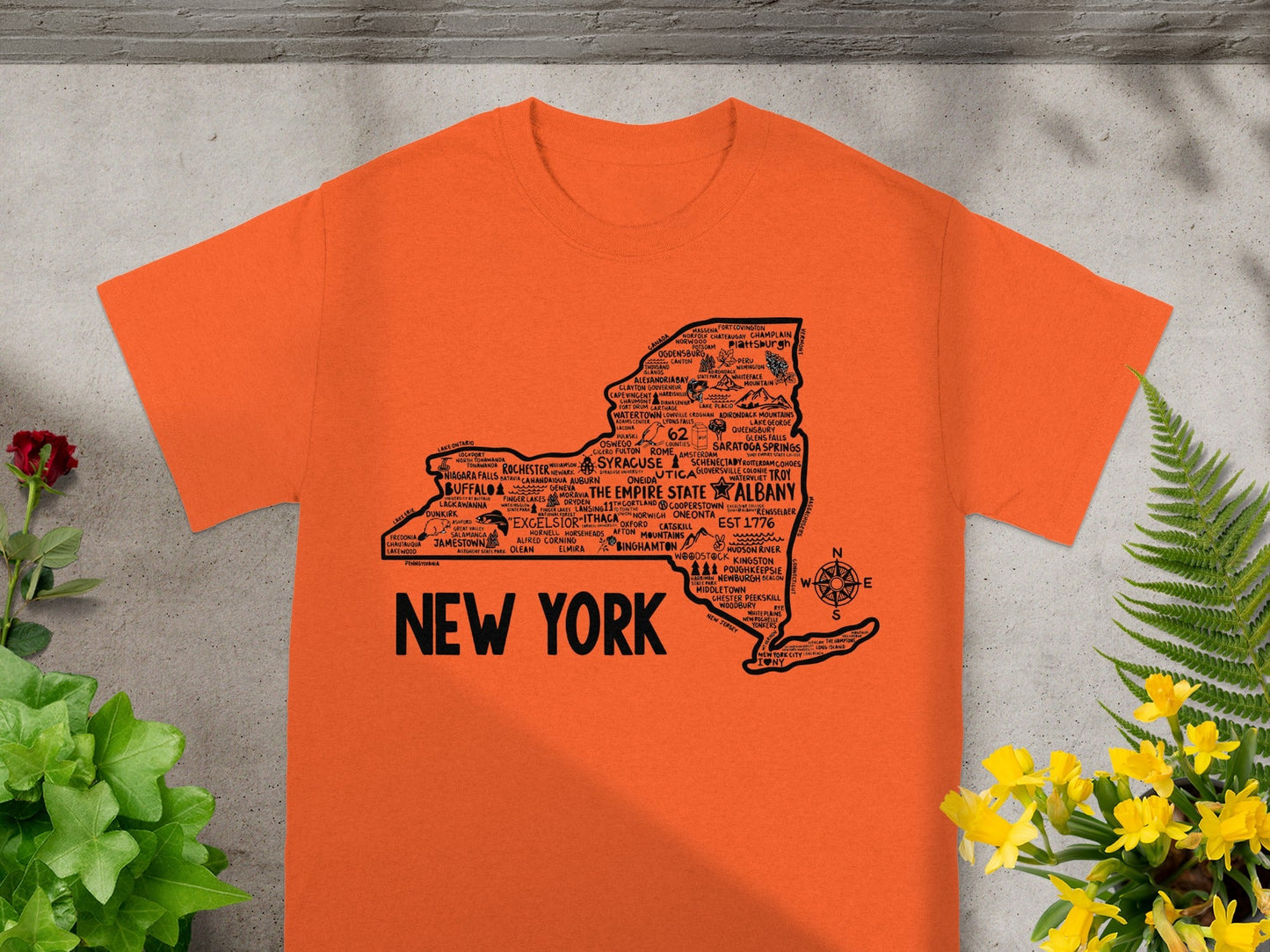 New York Map Design Orange T-shirt