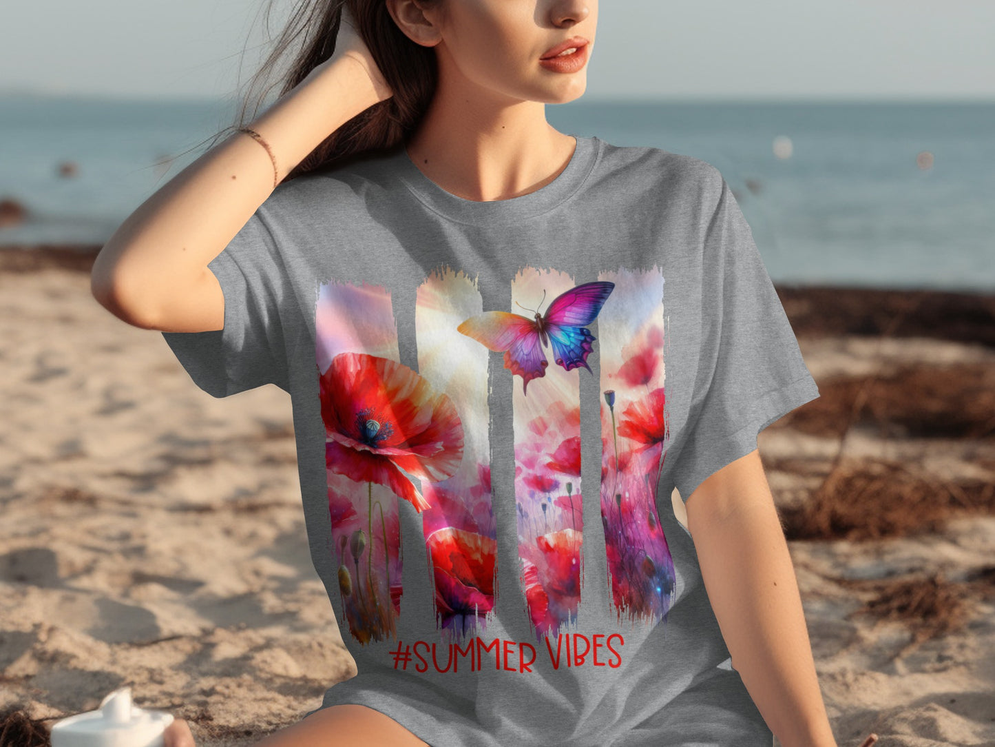 Floral and Butterfly Summer Vibes Graphic T-shirt