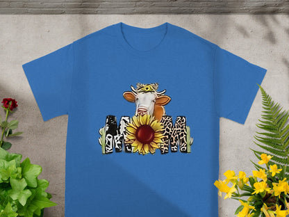 Sunflower Cow with Animal Prints Mom T-shirt