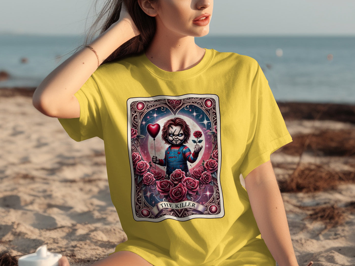Horror Character in Rose Frame Yellow Shirt