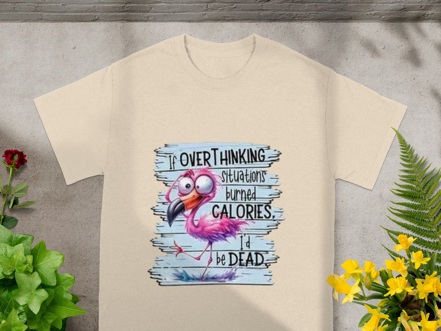 Funny Flamingo Overthinking Calories Burned T-Shirt