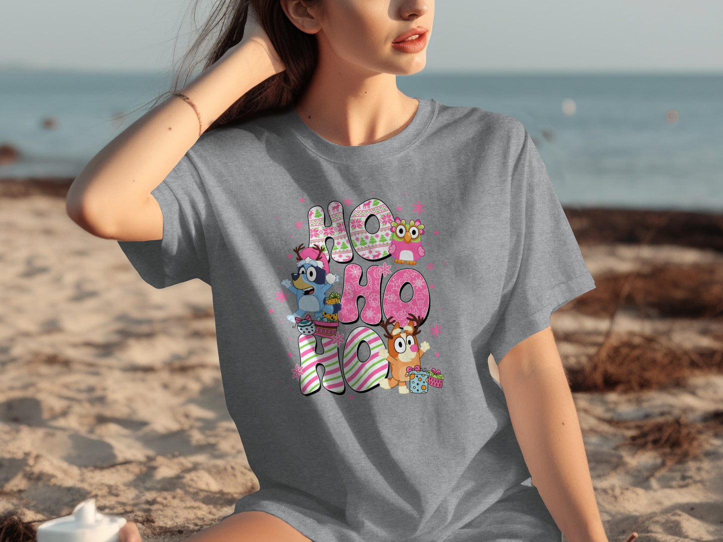 Festive Ho Ho Ho Graphic Tee with Cute Characters