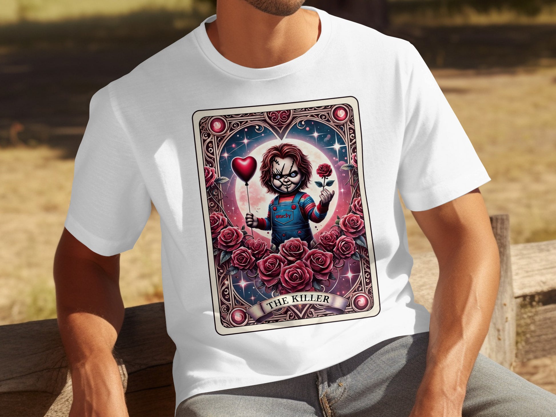 Chucky Holding Heart Balloon and Rose T-Shirt