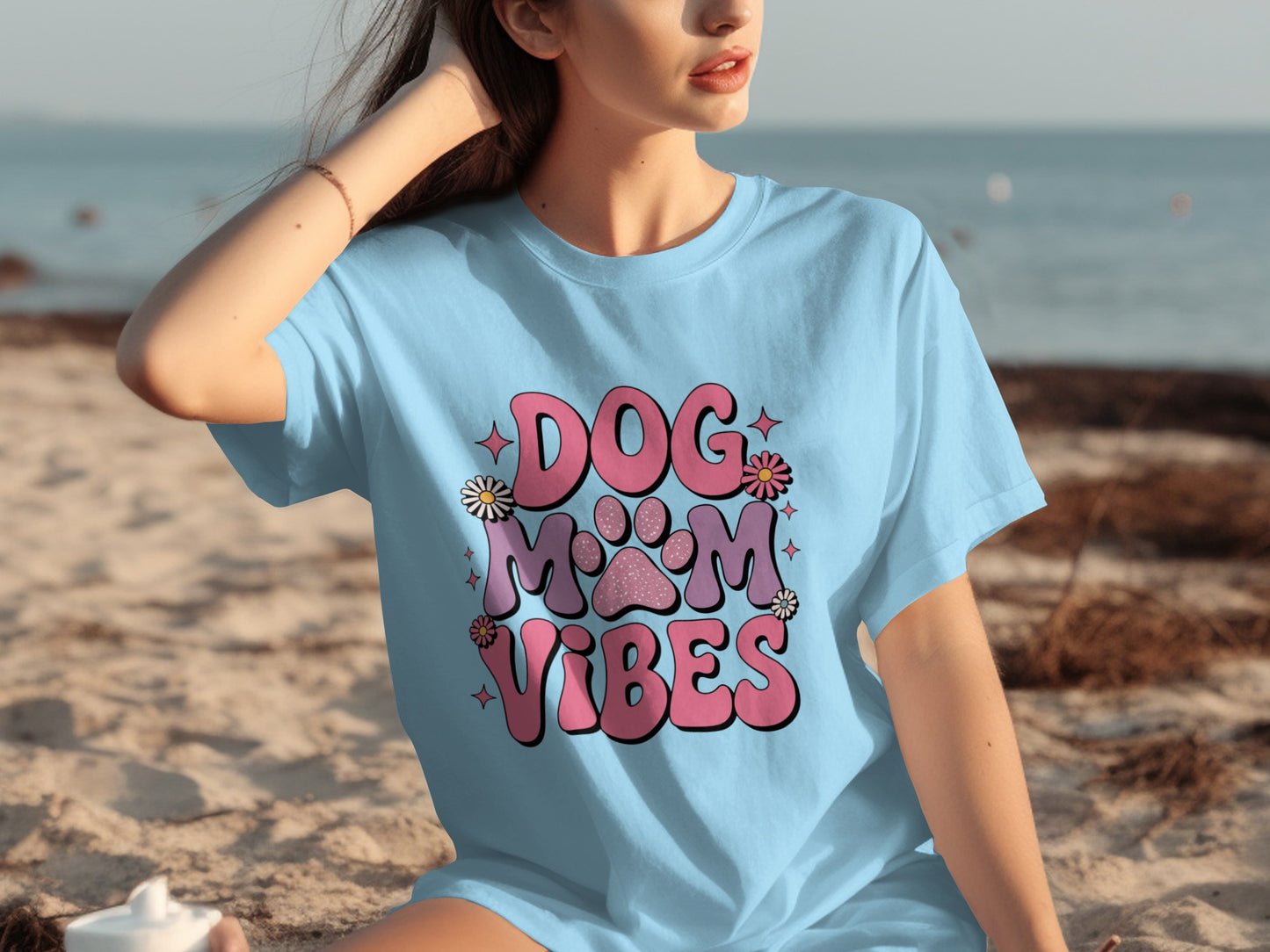 Dog Mom Vibes Graphic Tee with Flower Details