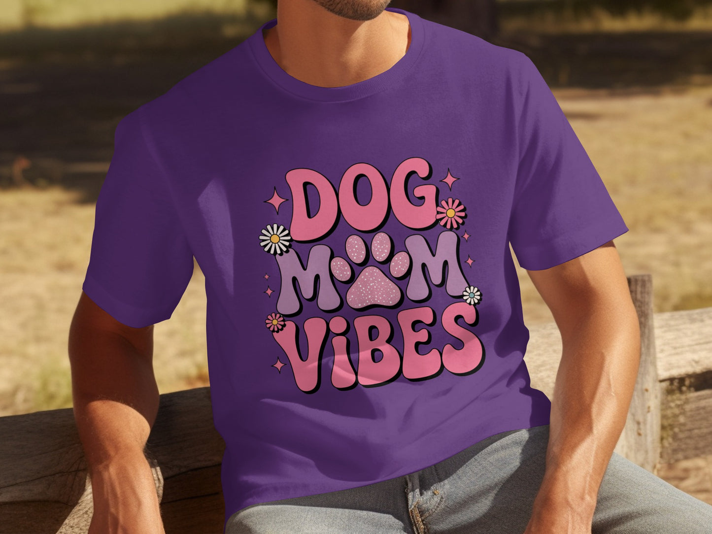 Dog Mom Vibes Colorful Graphic Design T-Shirt