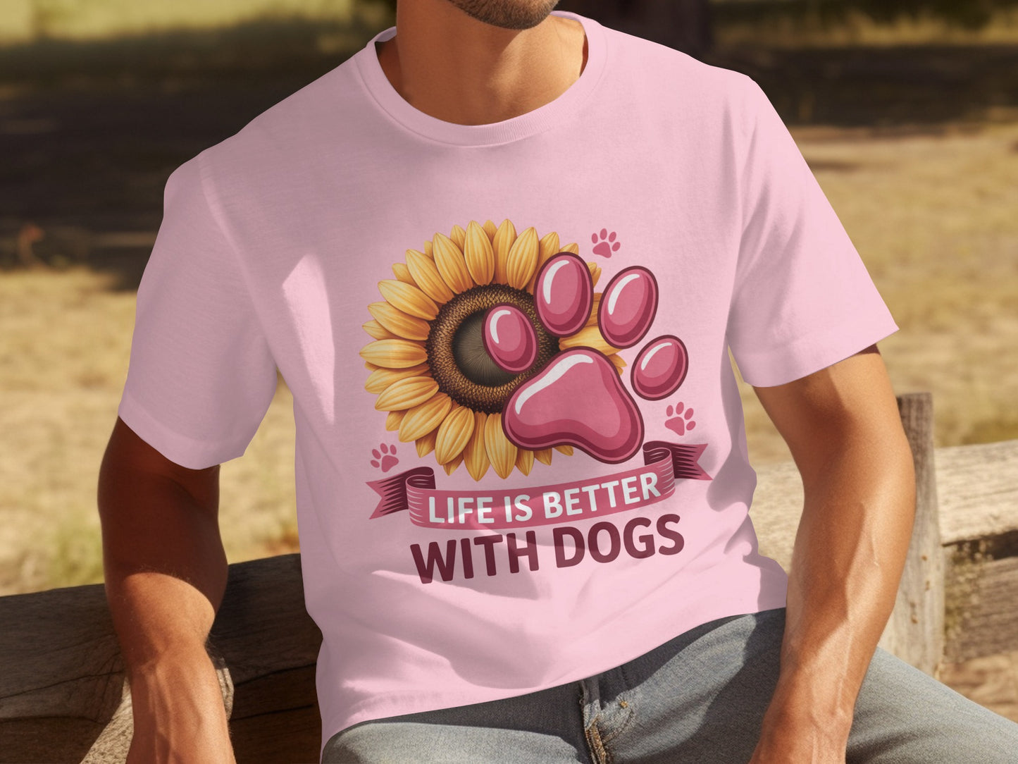 Life is Better With Dogs Paw Print Sunflower Shirt