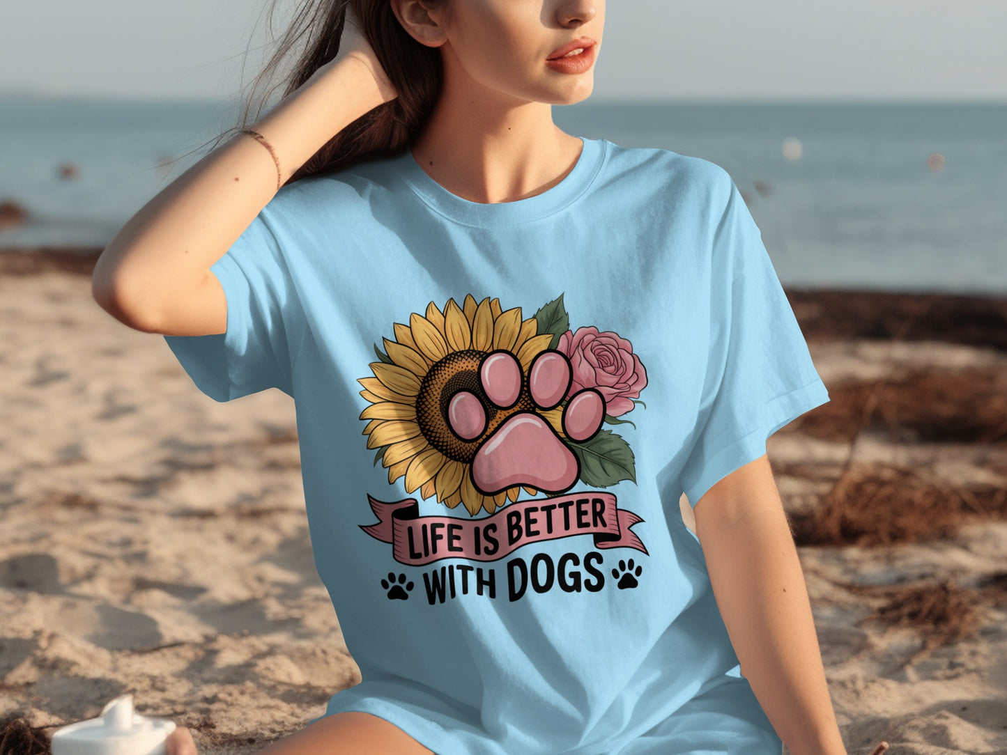 Life Is Better With Dogs Cute Floral Print T-shirt