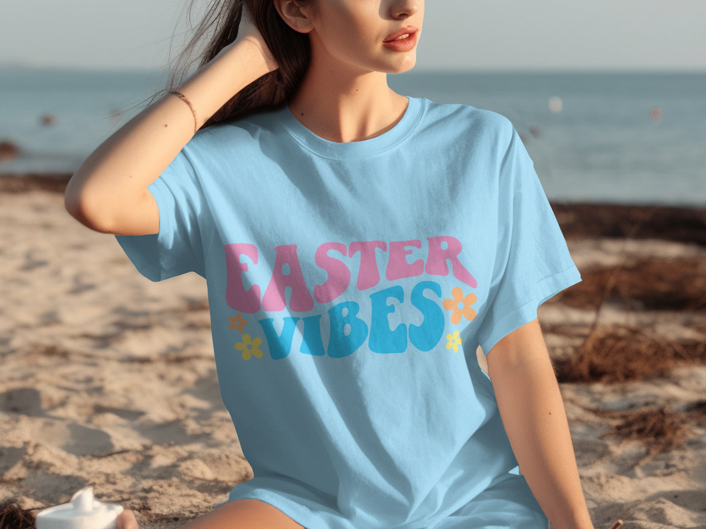 Easter Vibes Colorful Design Beach T-Shirt Product
