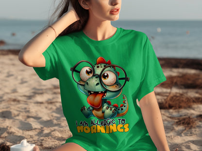 I Am Allergic To Mornings Funny Dinosaur T-Shirt