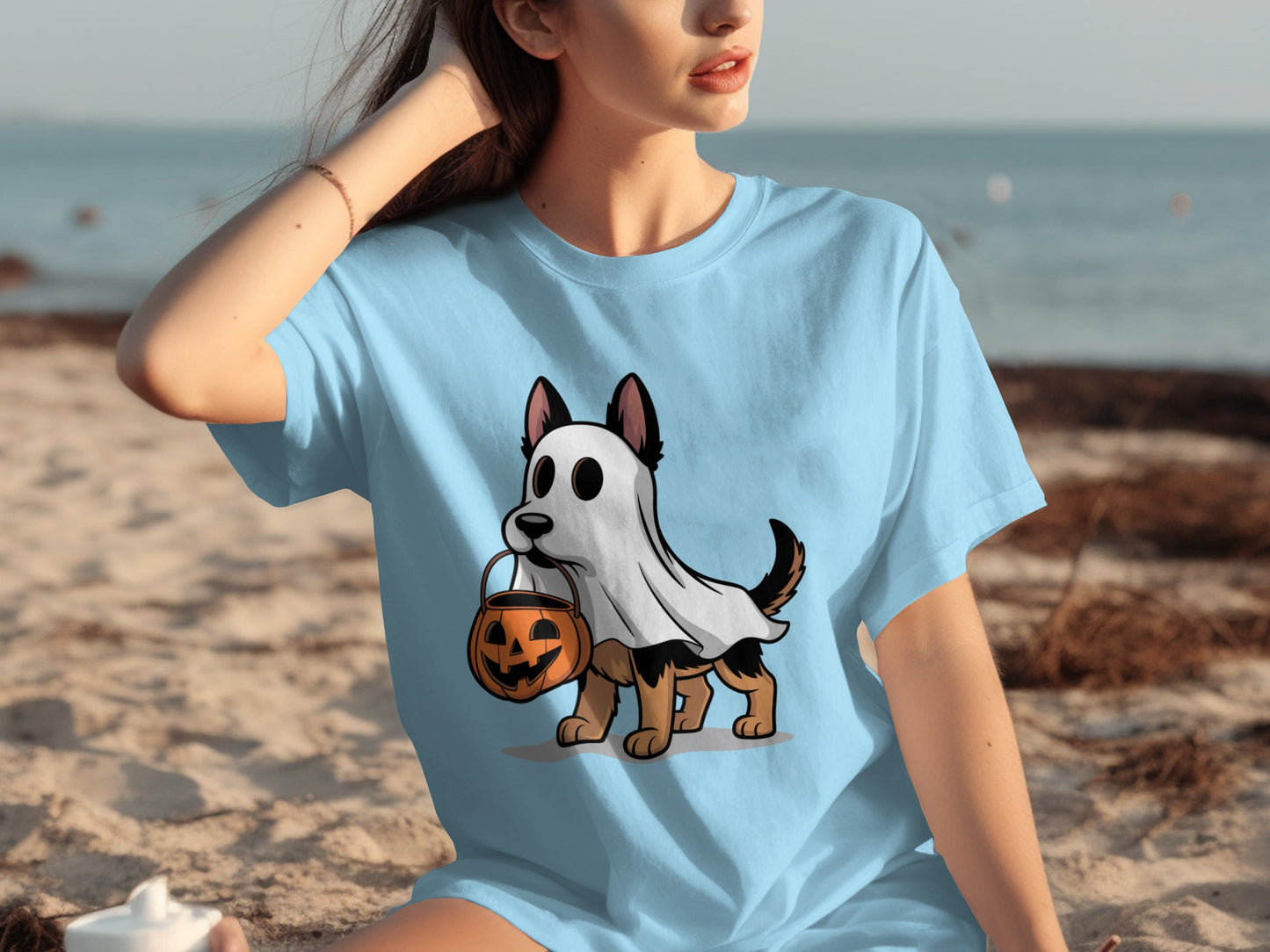 Cute Dog Halloween Ghost with Pumpkin T-Shirt