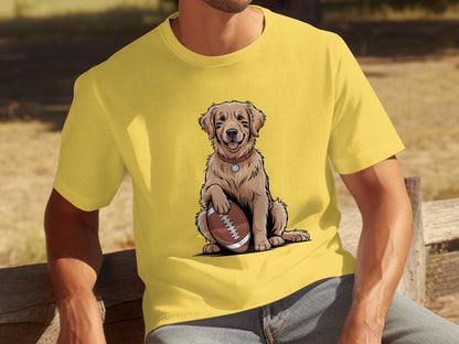 Cute Golden Retriever With Football Yellow T-shirt