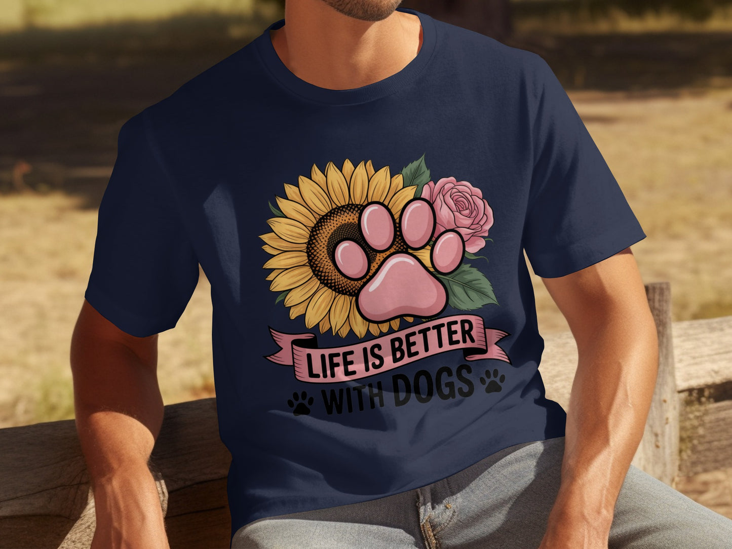 Life is Better with Dogs Sunflower and Paw Shirt
