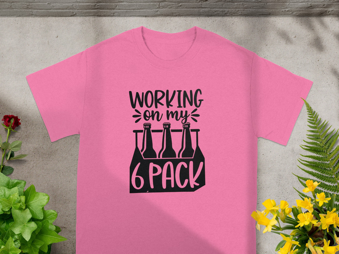 Working On My 6 Pack Pink Funny Graphic T-Shirt