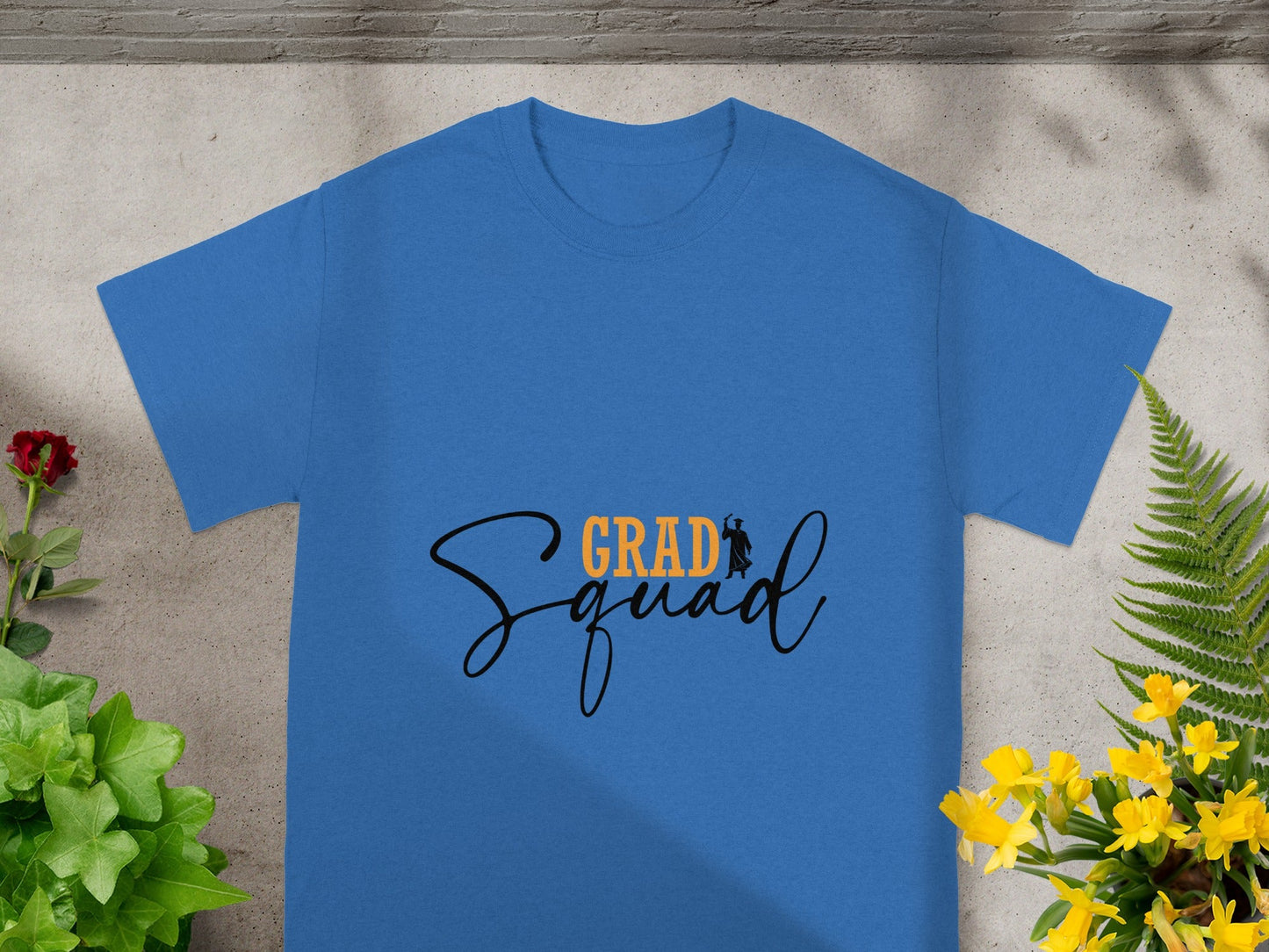 Stylish Blue Grad Squad Graphic T-Shirt for Graduation